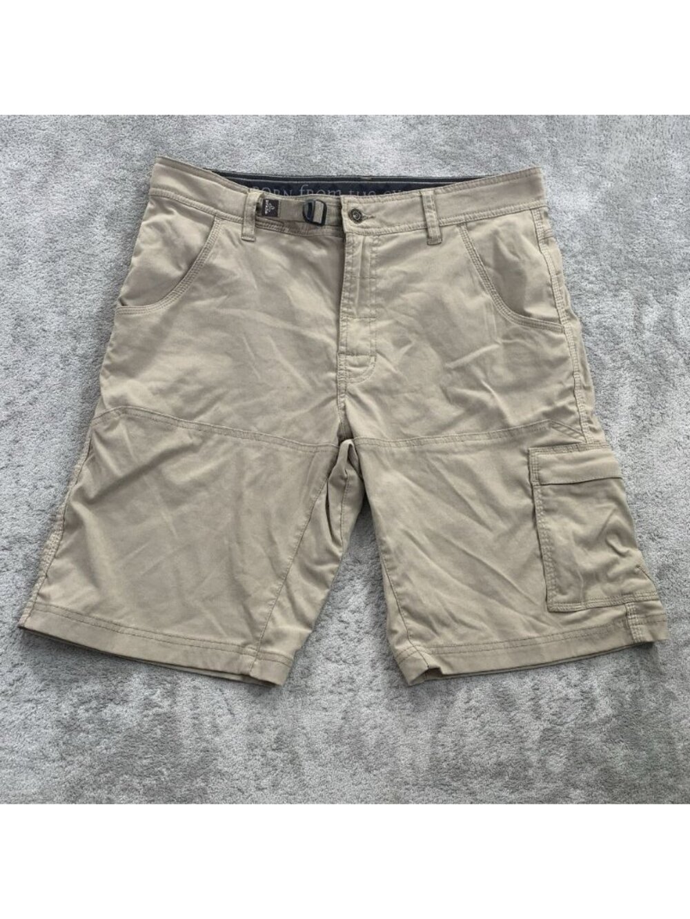 PrAna Zion Shorts Mens 32x10” Tan Stretch Nylon Hiking Cargo Quick Dry Outdoor
